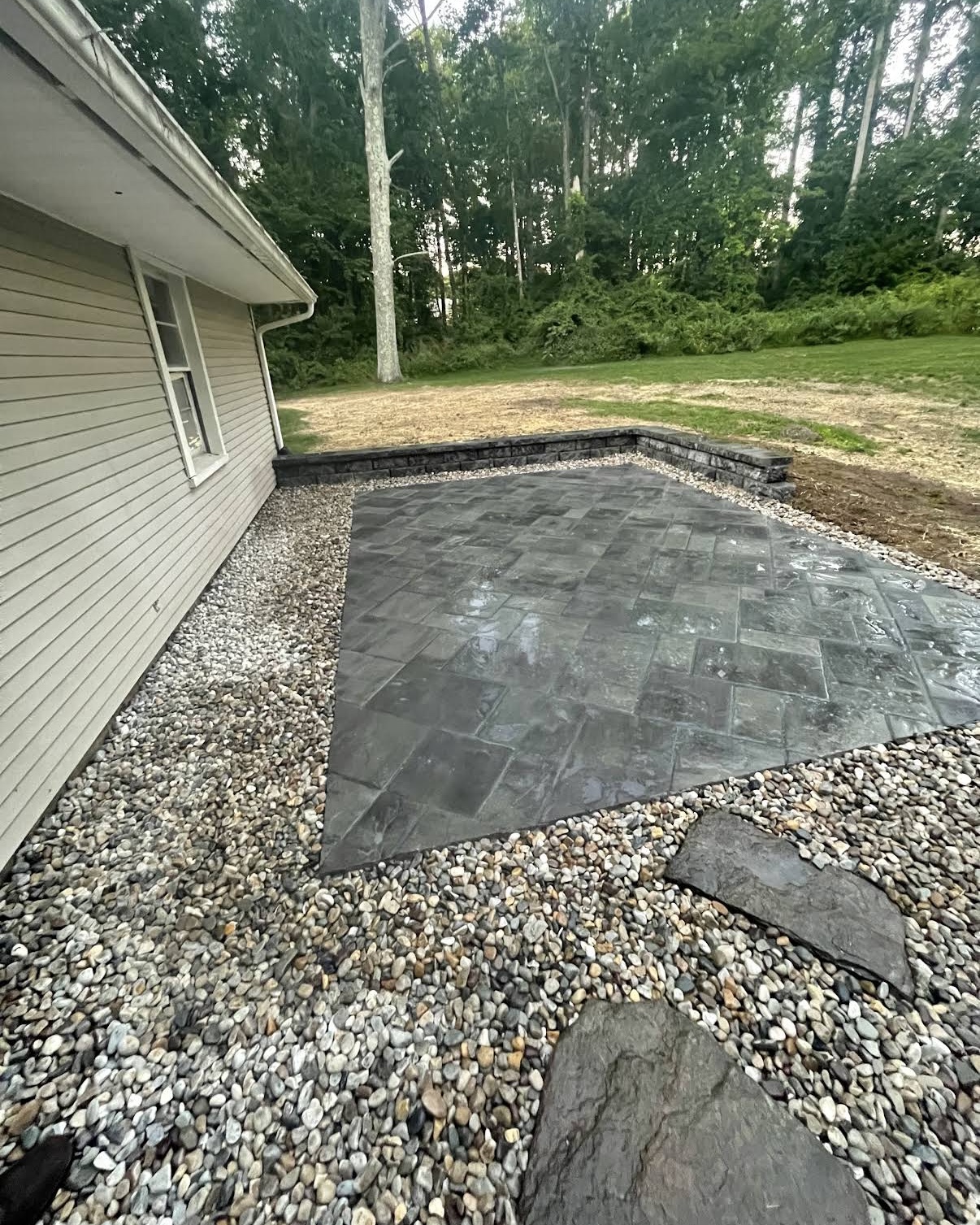 Dark slate paver patio